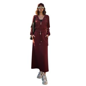 Woman’s Burgundy Hoodie and Skirt Set Size small